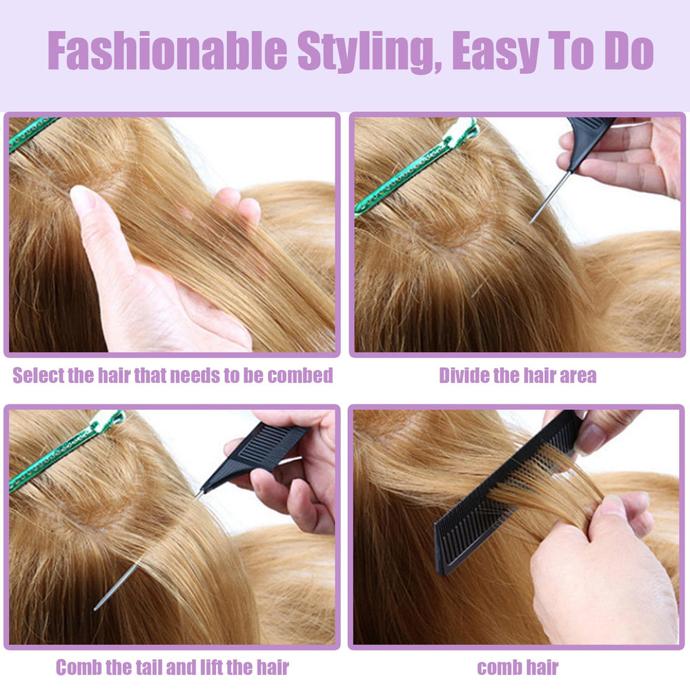 FIRSTPELLA rat tail comb orange helps with quick sectioning during braids.