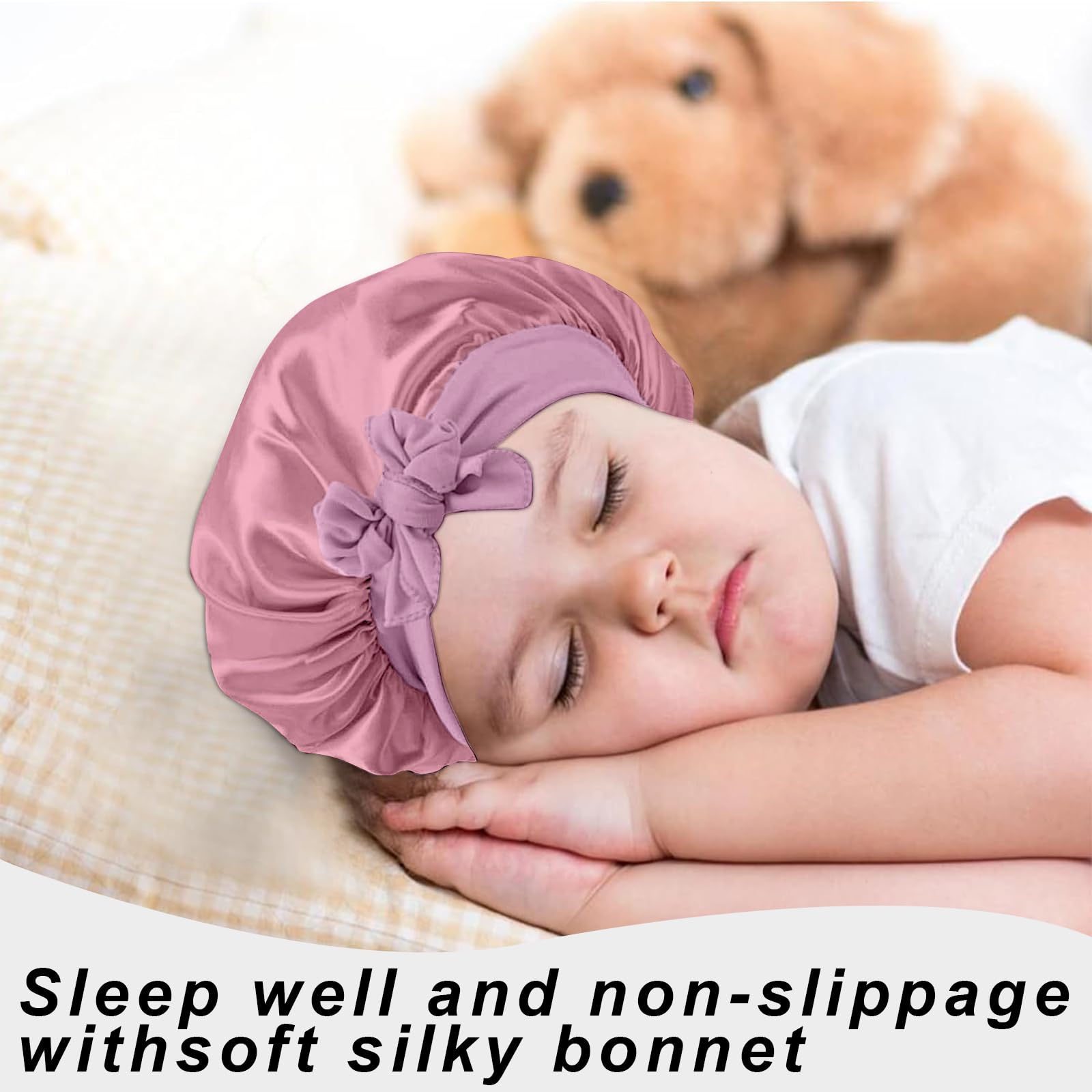 FirstPELLA sleep bonnet worn by child during facial routine to keep hair dry.