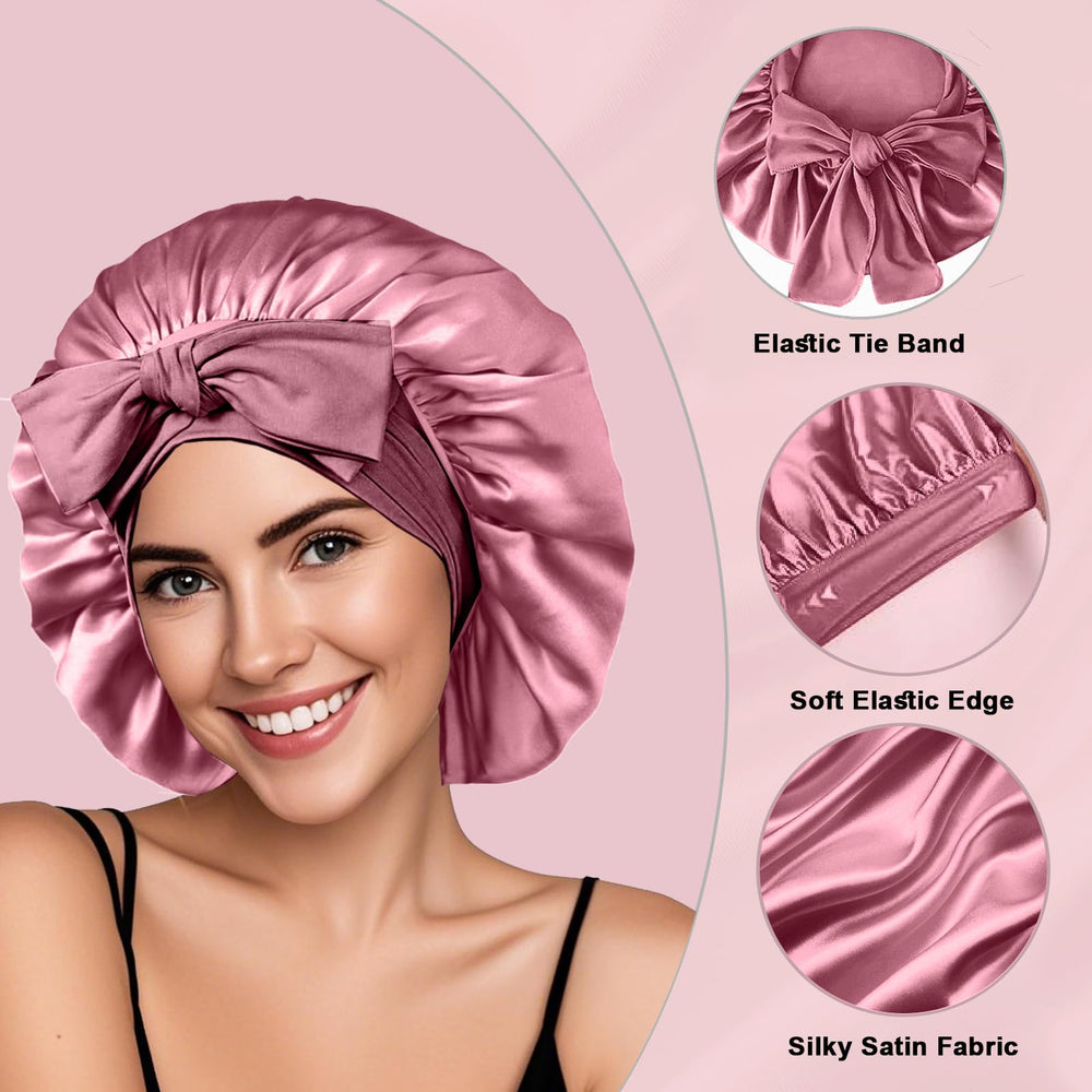 FIRSTPELLA satin bonnet with elastic band ensures secure fit during sleep