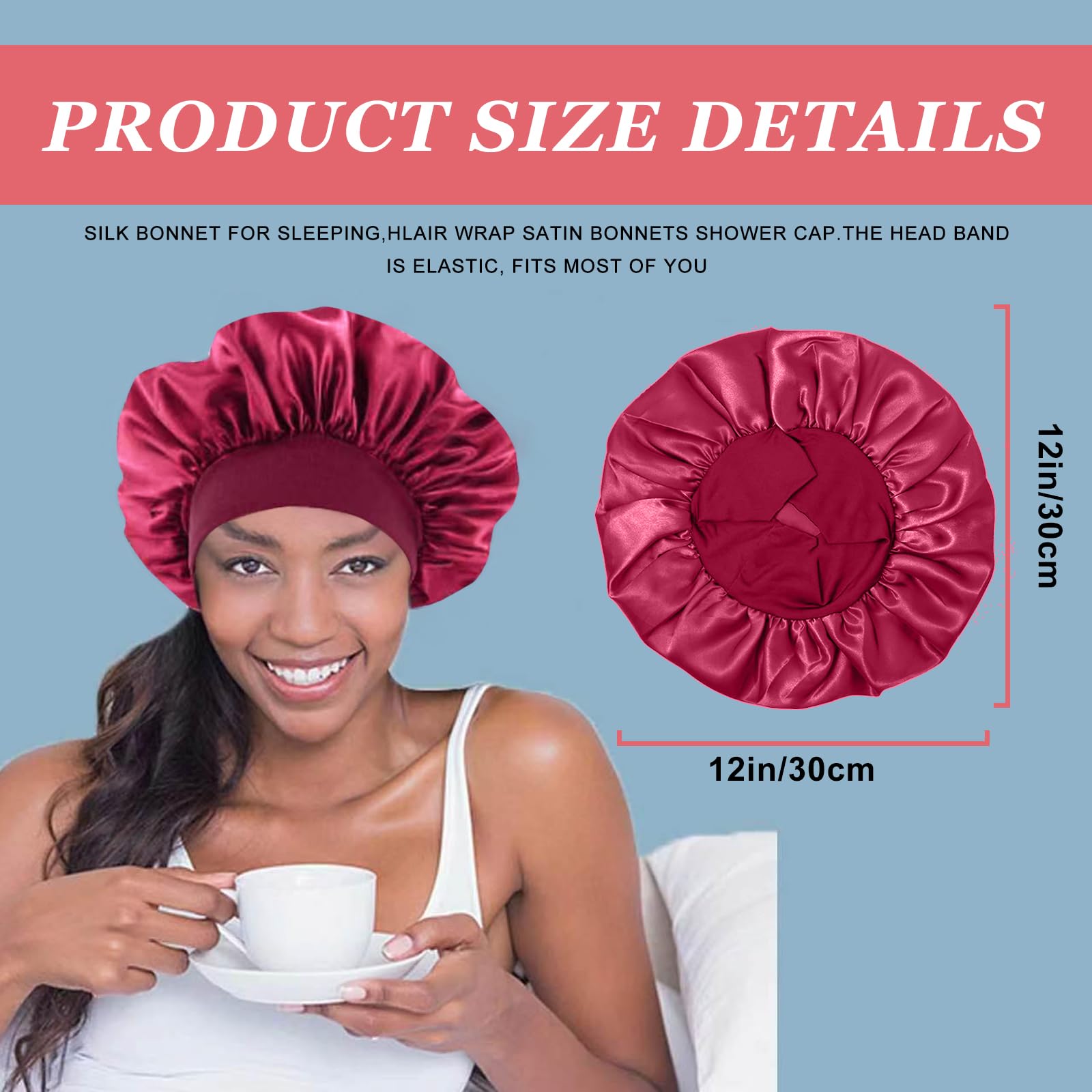 FIRSTPELLA silk bonnet elastic band close-up showing secure, comfortable fit.