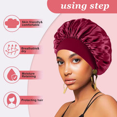 FIRSTPELLA silk bonnet on head demonstrates comfortable, non-marking fit.