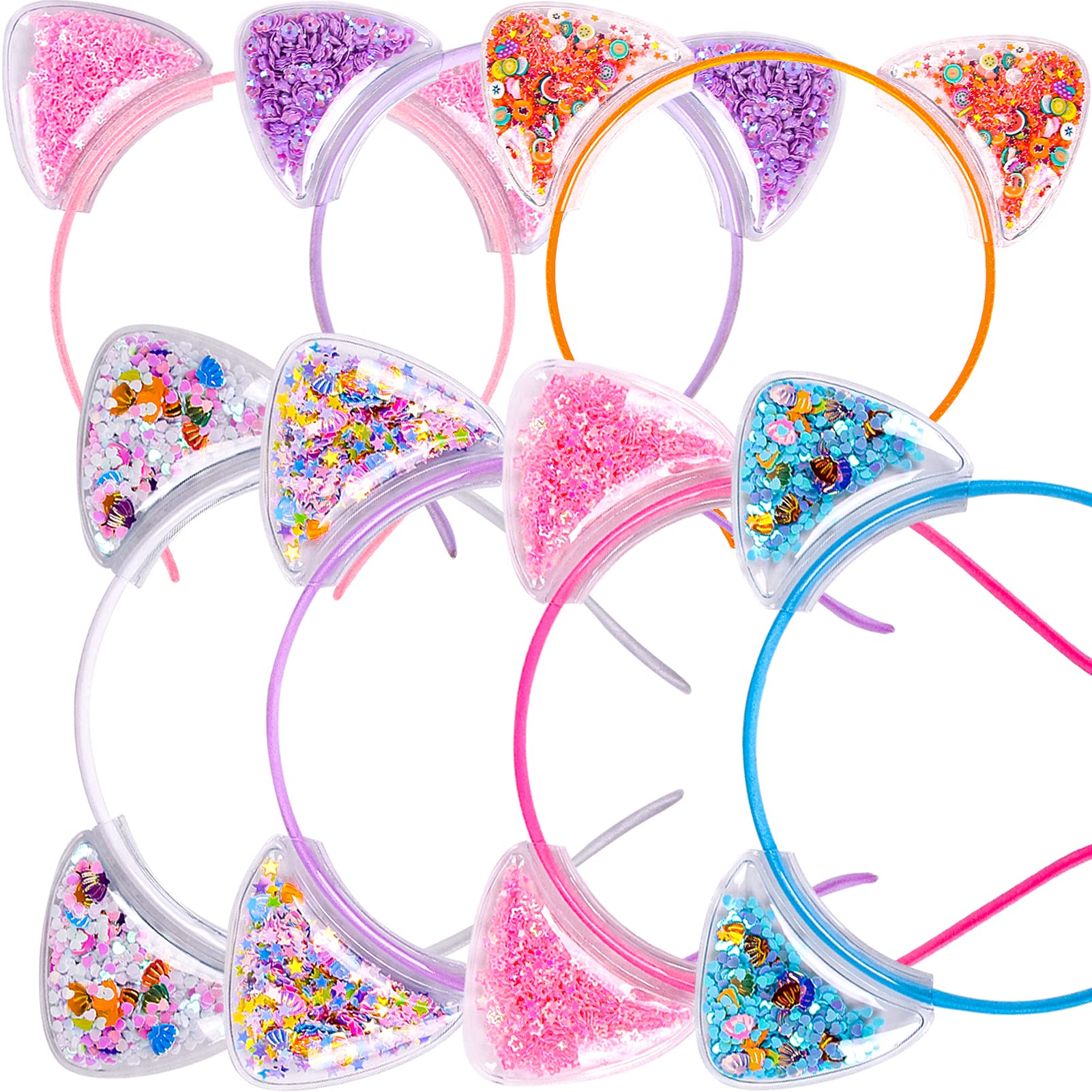 Fishdown pink cat ears headband with sequin stars for festive party looks.