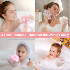 Fishent four-pack pink loofahs ideal for sharing at home.
