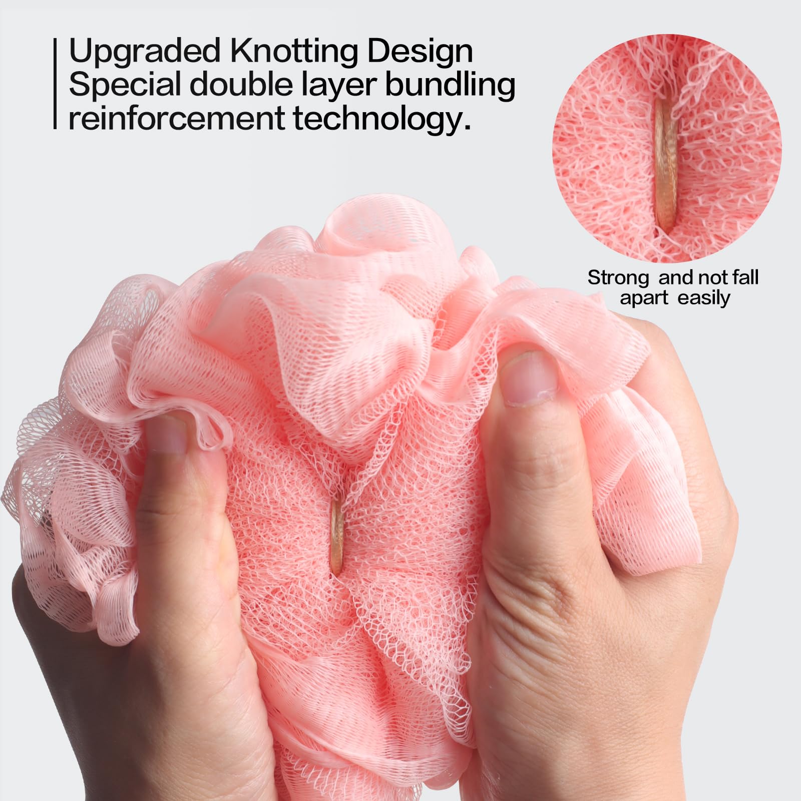 Fishent loofah uses skin-friendly PE material for comfortable cleansing.