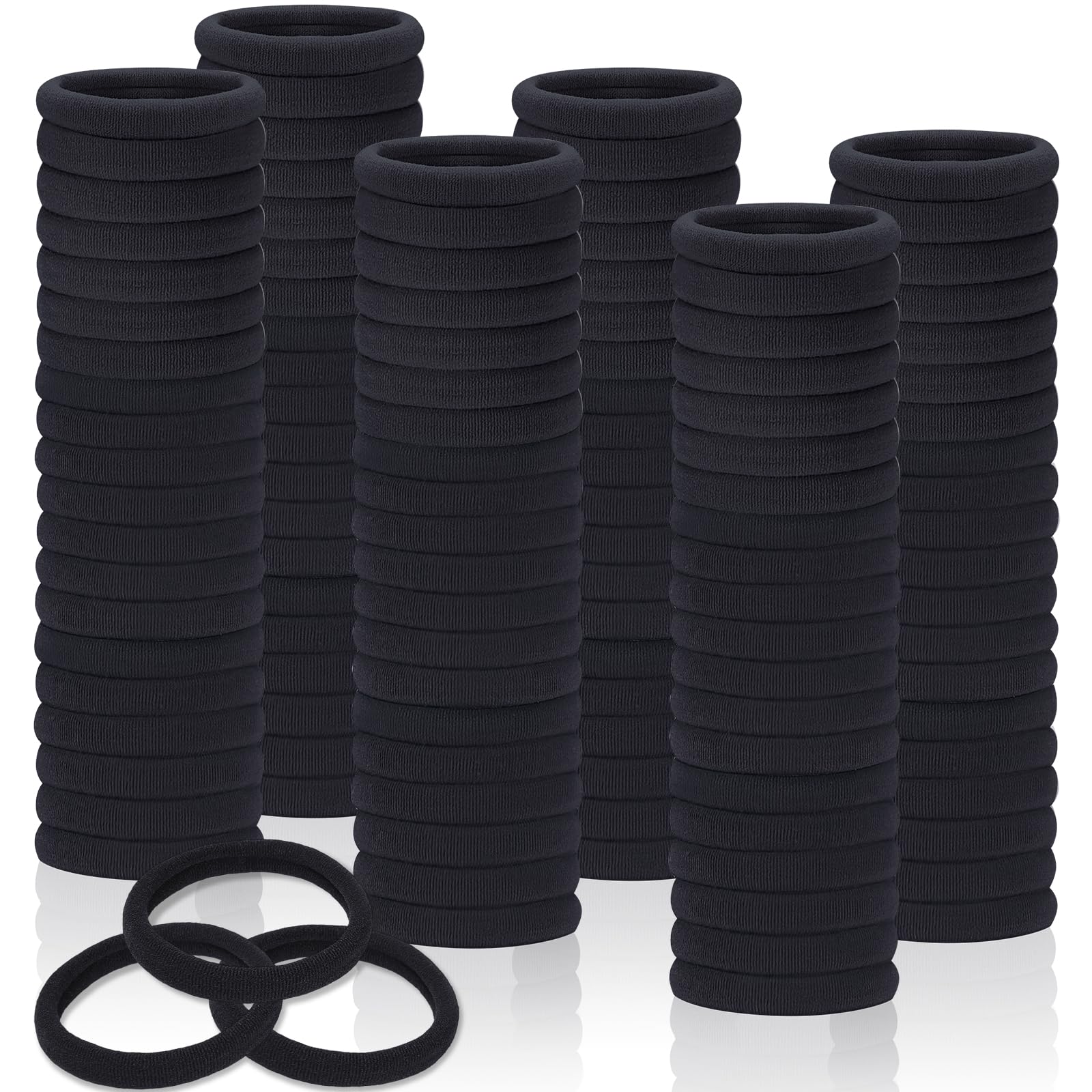 Fishinsea 150-pcs seamless hair ties in black pack for versatile daily styling.