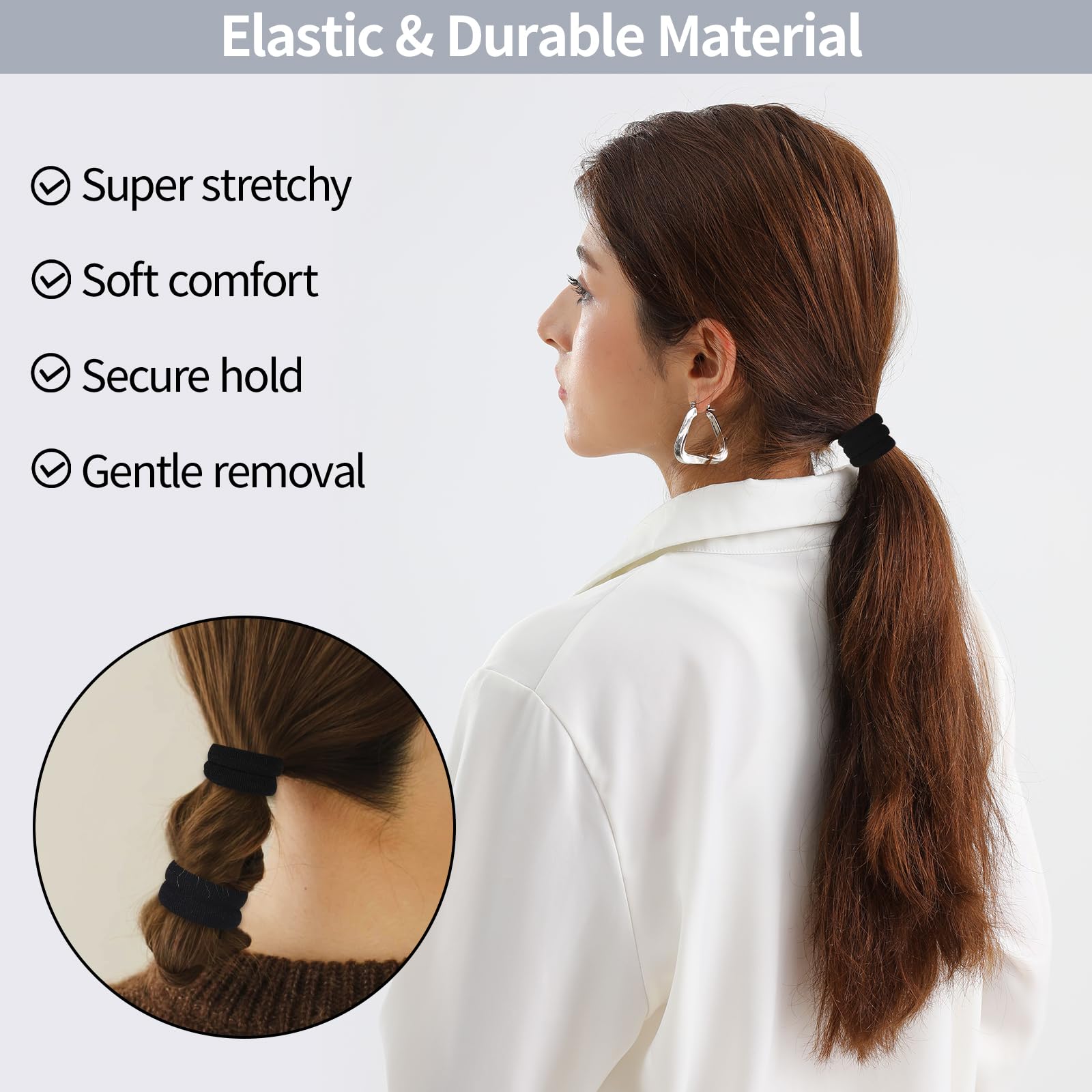 Fishinsea non-slip hair ties on model bun demonstrating secure hold.