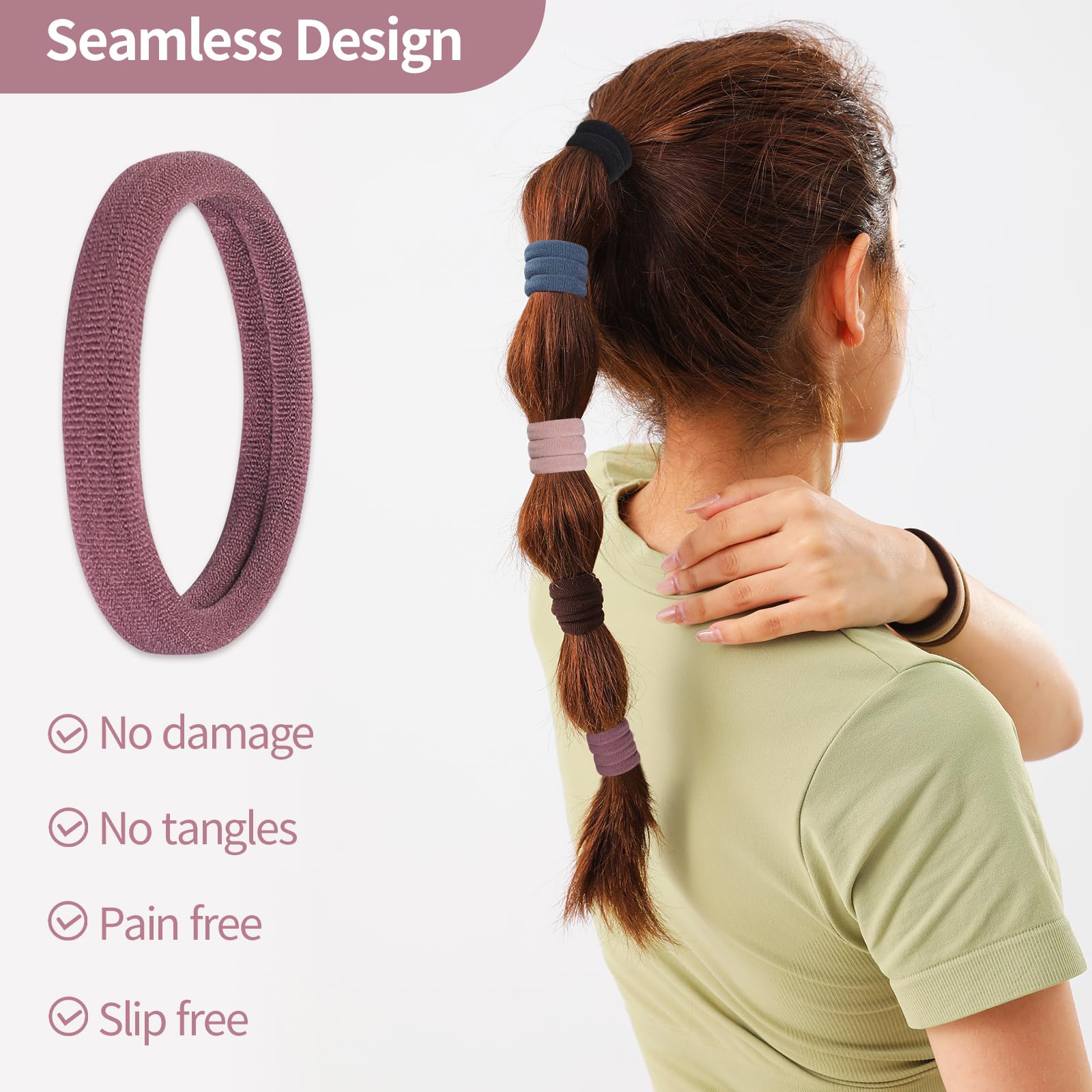 Fishinsea seamless hair ties in brown provide versatile styling for all-day wear.