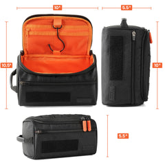 Fitdom Dopp Kit front wet pocket secures damp items for quick access.