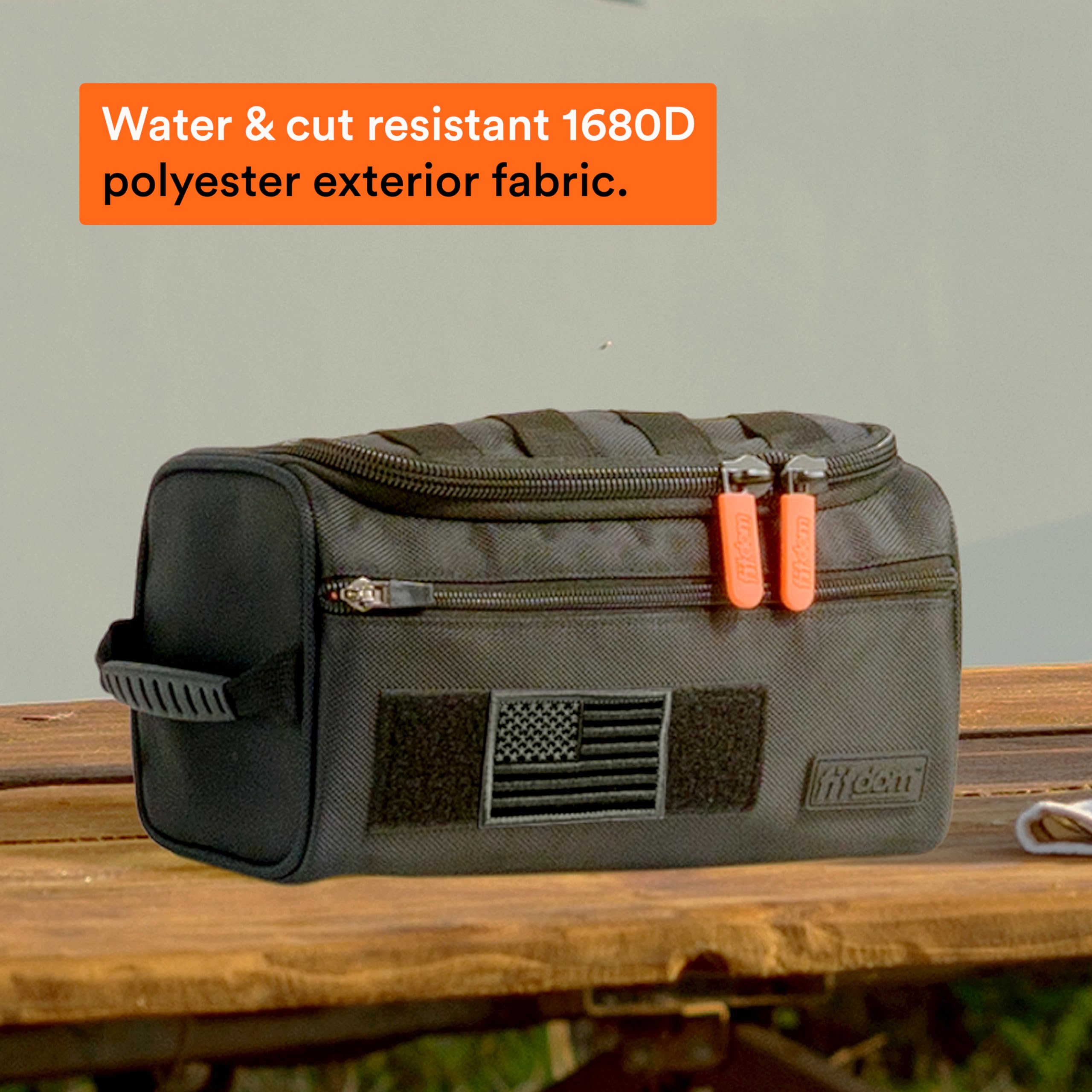 Fitdom Dopp Kit MOLLE webbing for attaching gear.
