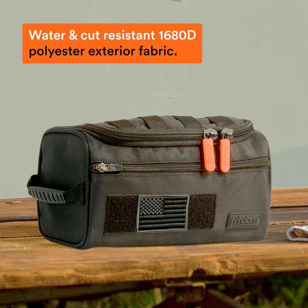 Fitdom Dopp Kit MOLLE webbing for attaching gear.