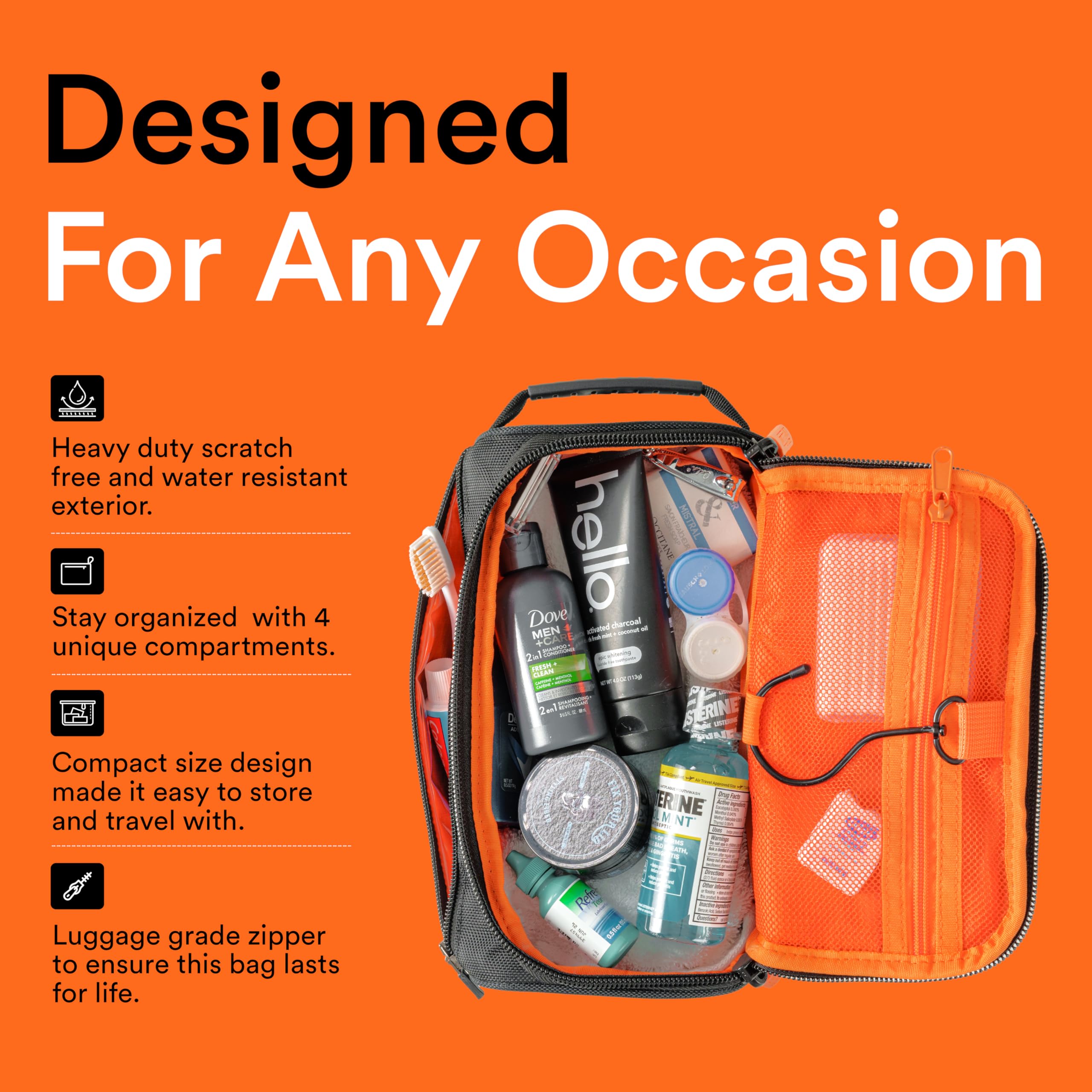 Fitdom Dopp Kit silicone handle offers comfortable carrying.