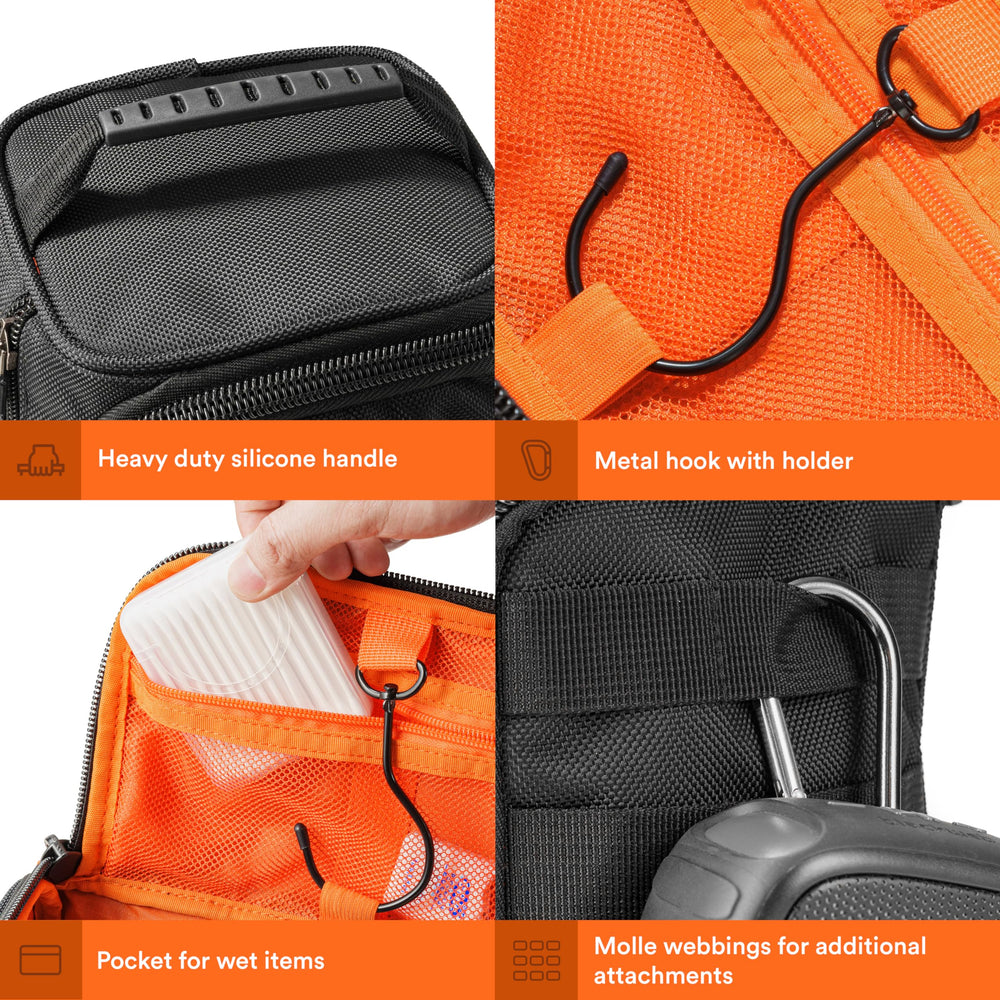 Fitdom Hanging Toiletry Bag rear side pockets for extra storage.