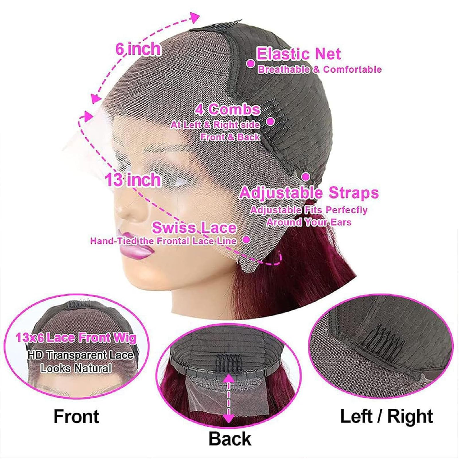 Fiumer Burgundy Wig straight 30 inch length for versatile looks