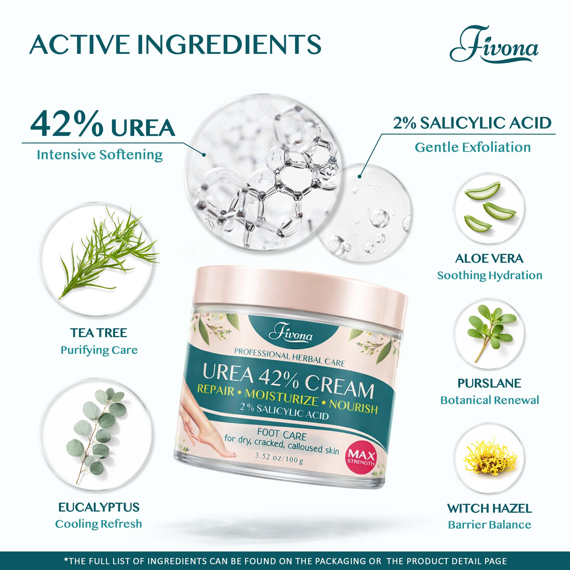 Close-up of FIVONA foot cream texture for thick, dry areas.