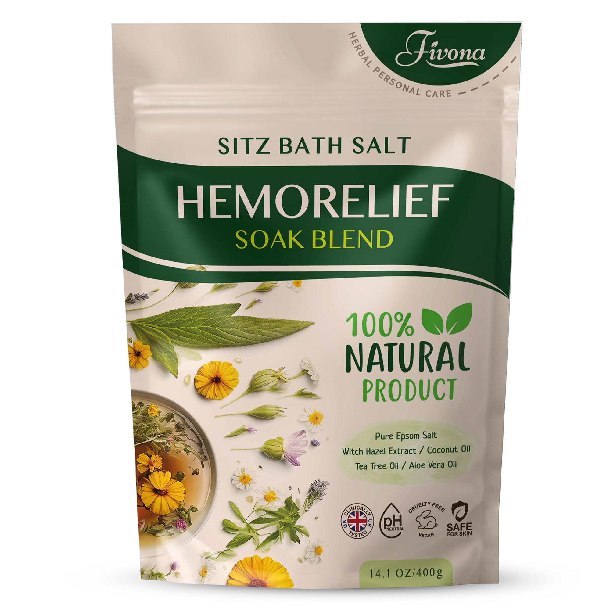 Envase de FIVONA para baño de asiento con sal natural, ideal para iniciar el cuidado íntimo.