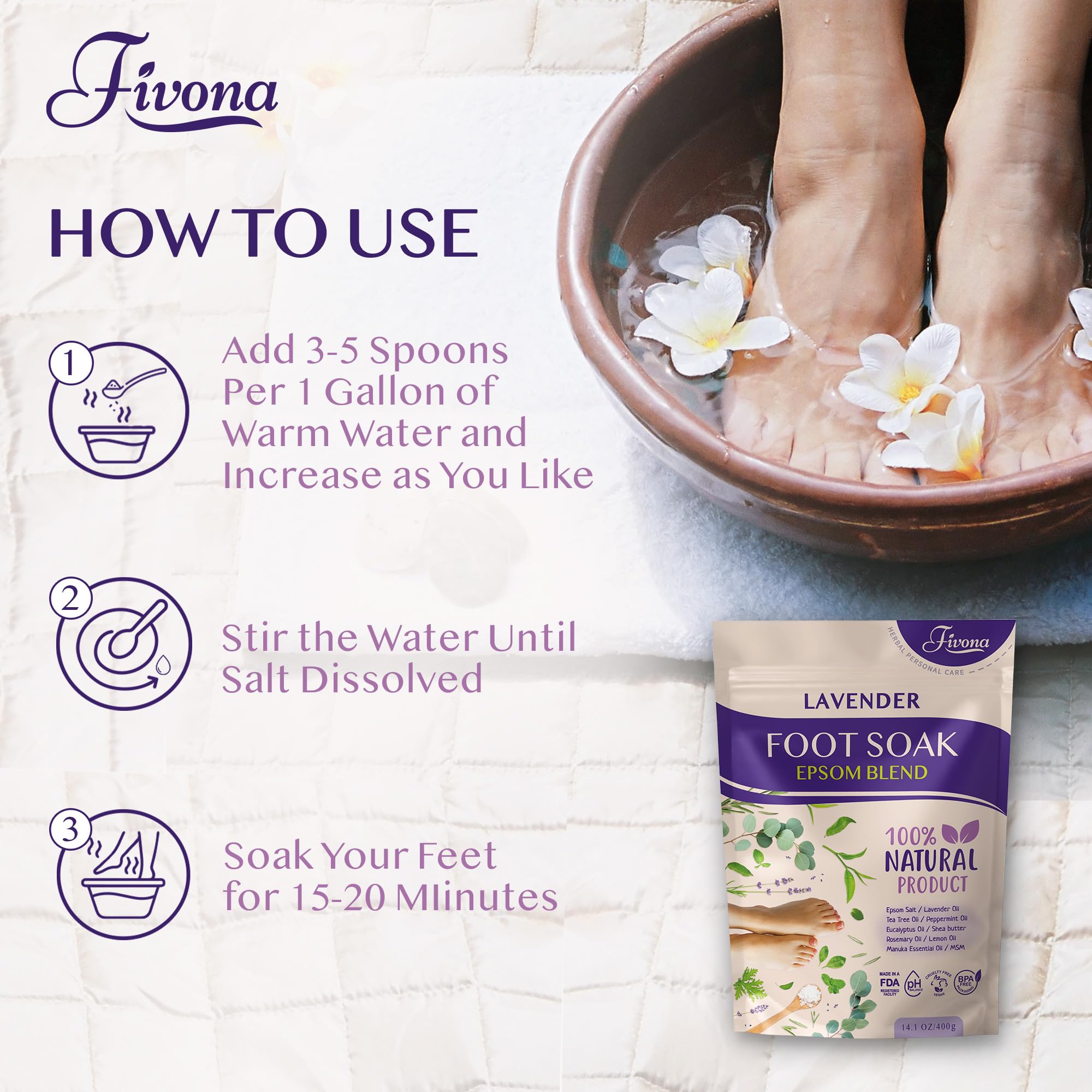 FIVONA ingredientes-naturales-pies, cuidado suave y refrescante.