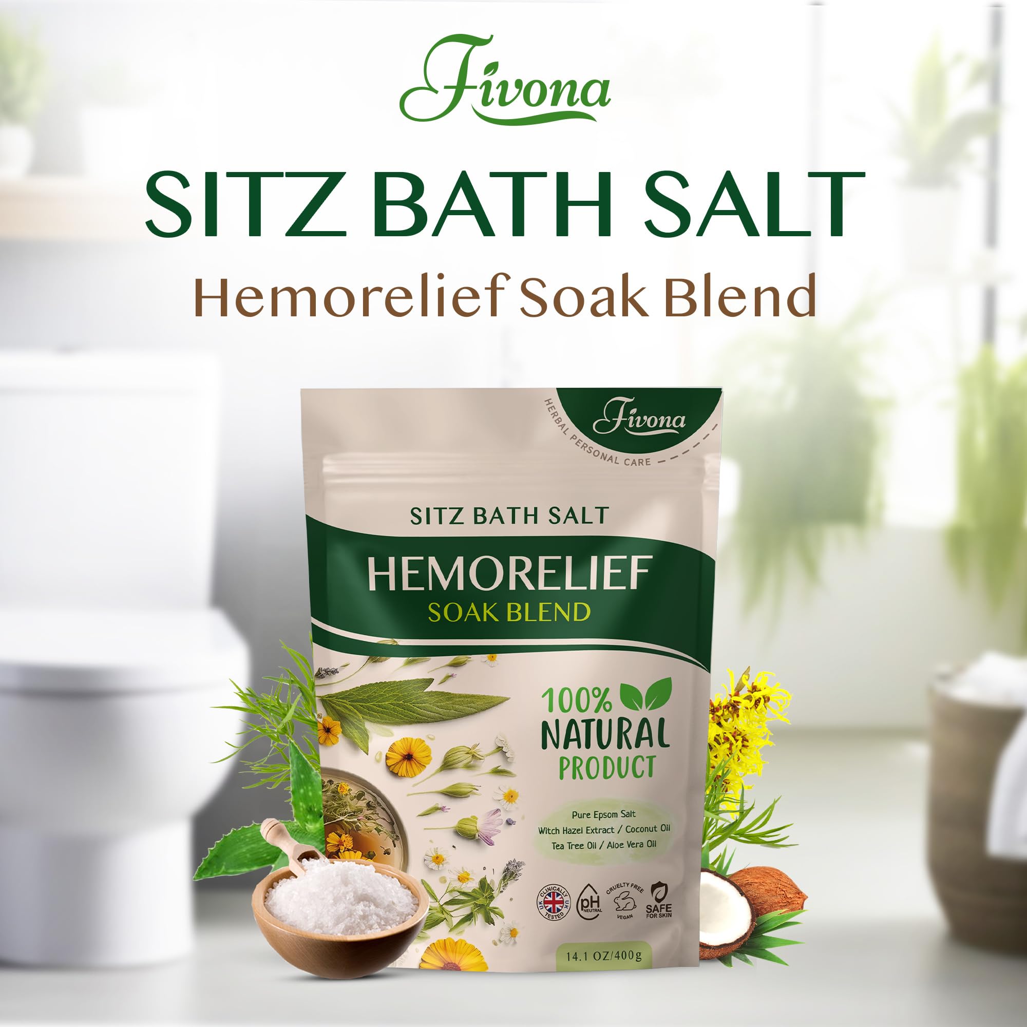 FIVONA resalta ingredientes naturales y de calidad: agua, sales y aceites para una experiencia agradable.