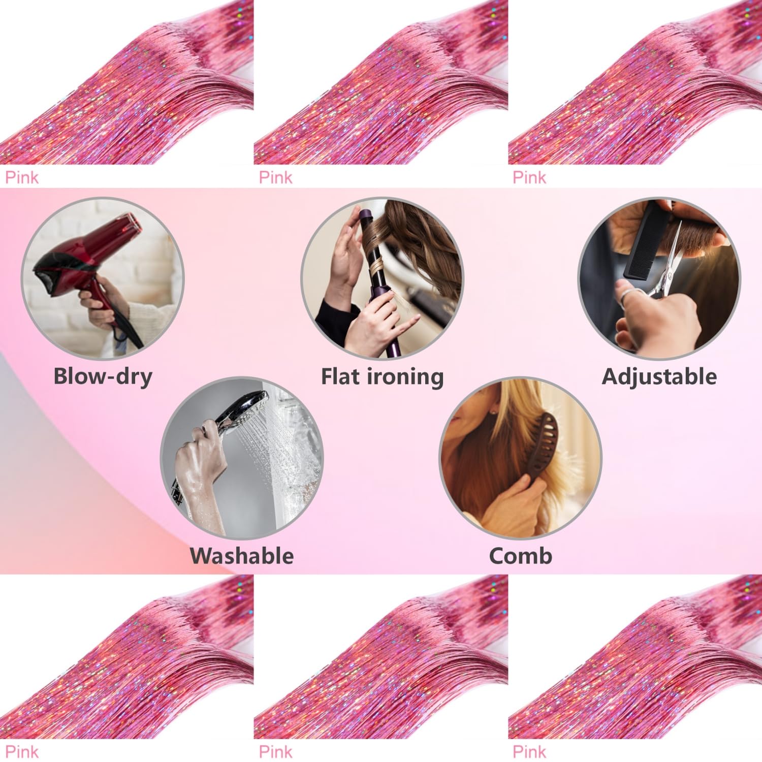 Fiwecos hair tinsel application visual ideal for cosplay and celebrations