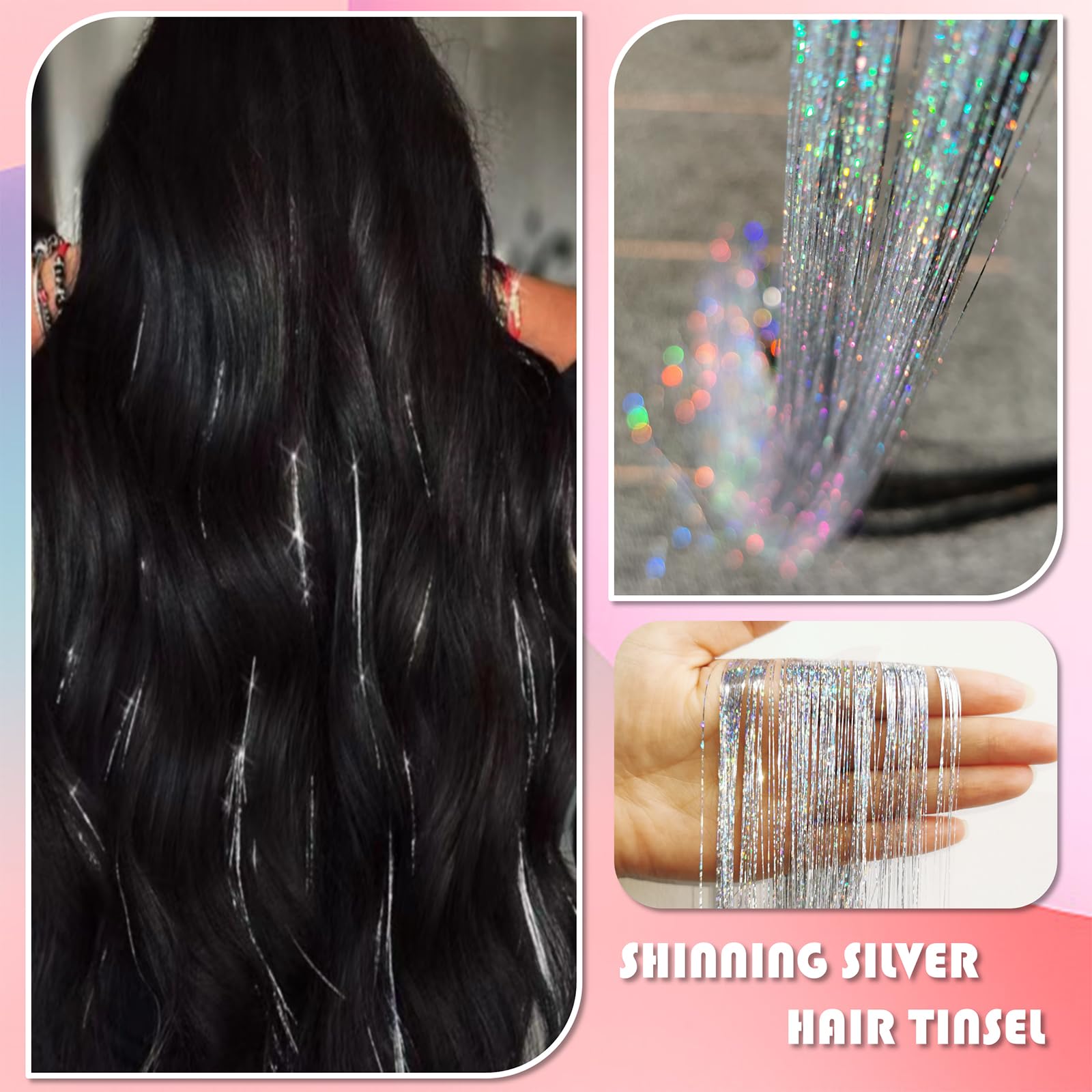 Fiwecos hair tinsel kit shows detailed instructions and tools for easy application.