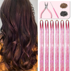 Fiwecos Pink Fairy Hair Tinsel Kit with 1200 strands for bold party looks