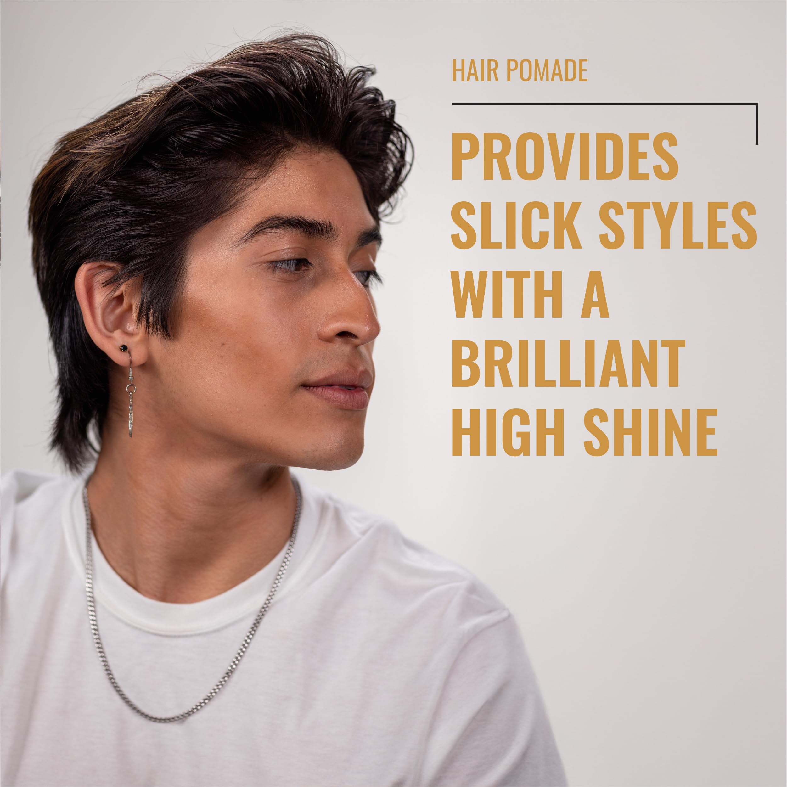 Fix Your Lid slick-back hair with a polished shine.