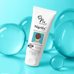 FIXDERMA Nigrifix cream on back of neck supports balanced color.