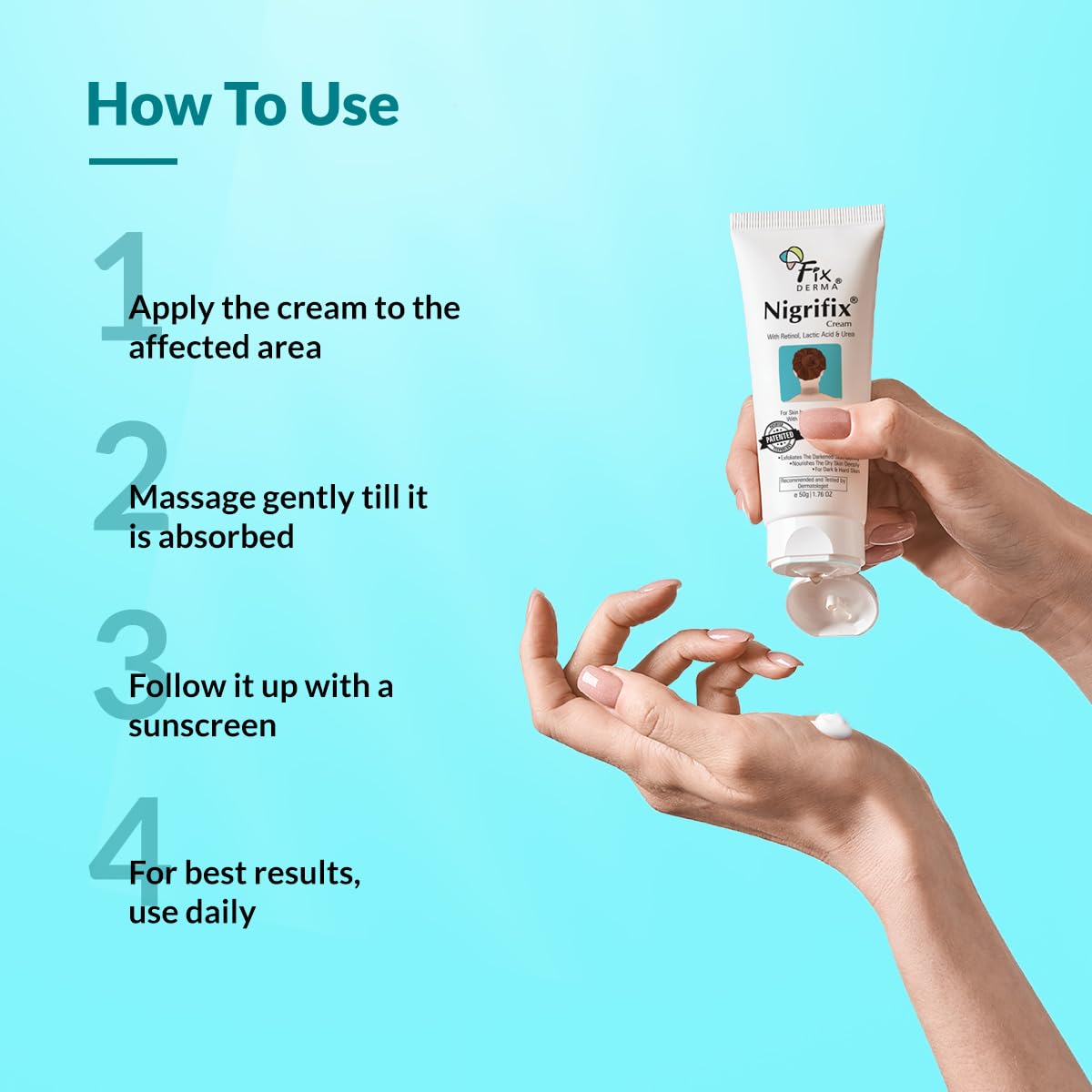 FIXDERMA Nigrifix cream for elbows addresses darker patches.