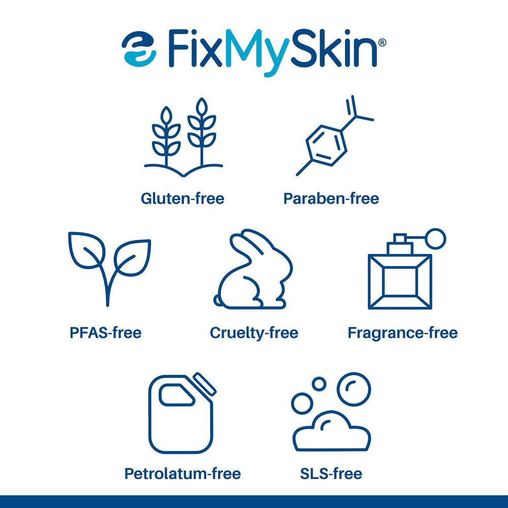 FixMySkin tubo portátil para viajes, tamaño compacto para llevar.
