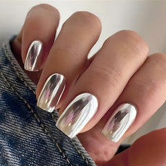 Contenido de 24 uñas metálicas FJSMTOPl para un estilo rápido y duradero.