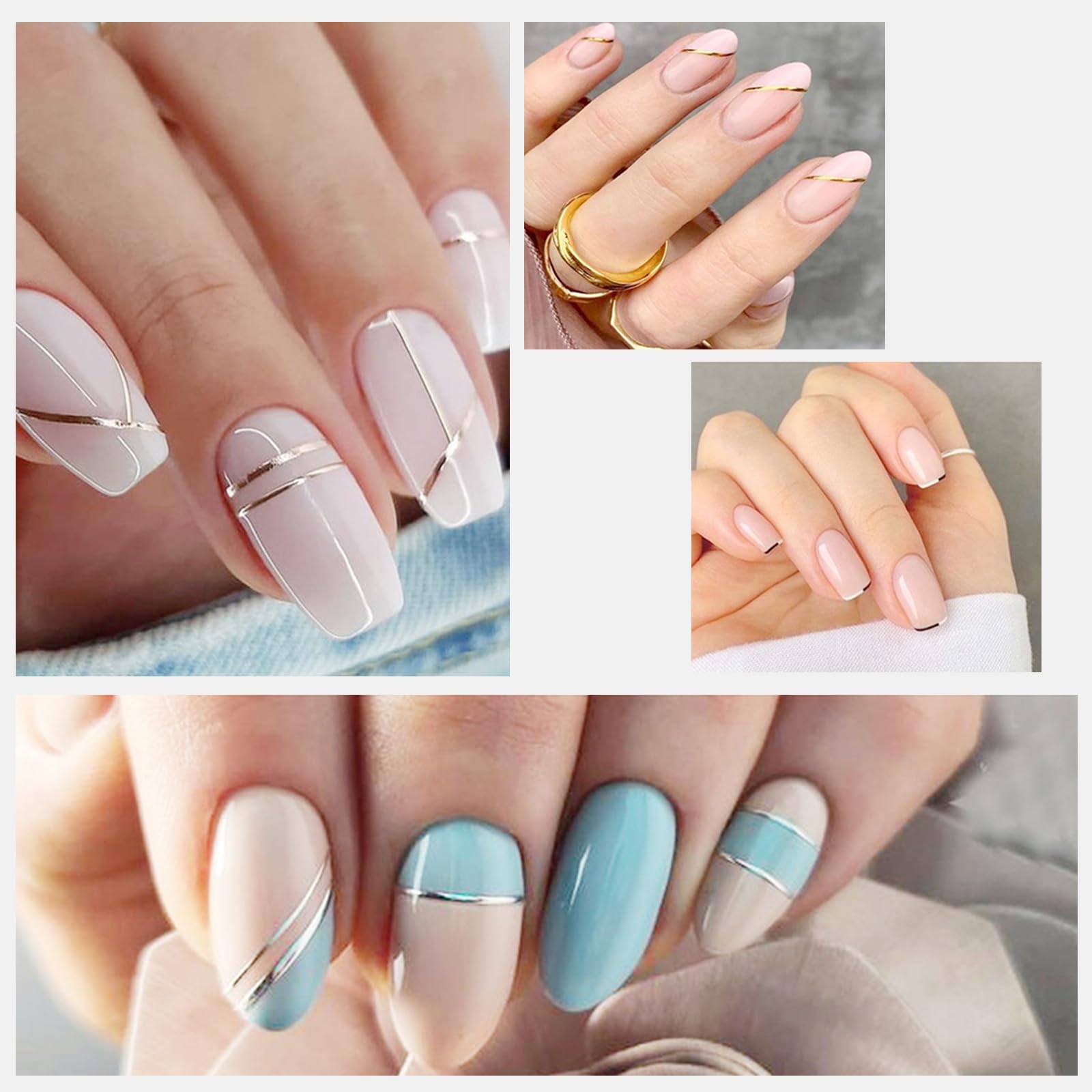 FJSMTOPl: colección de diseños dorados para uñas en distintos looks.