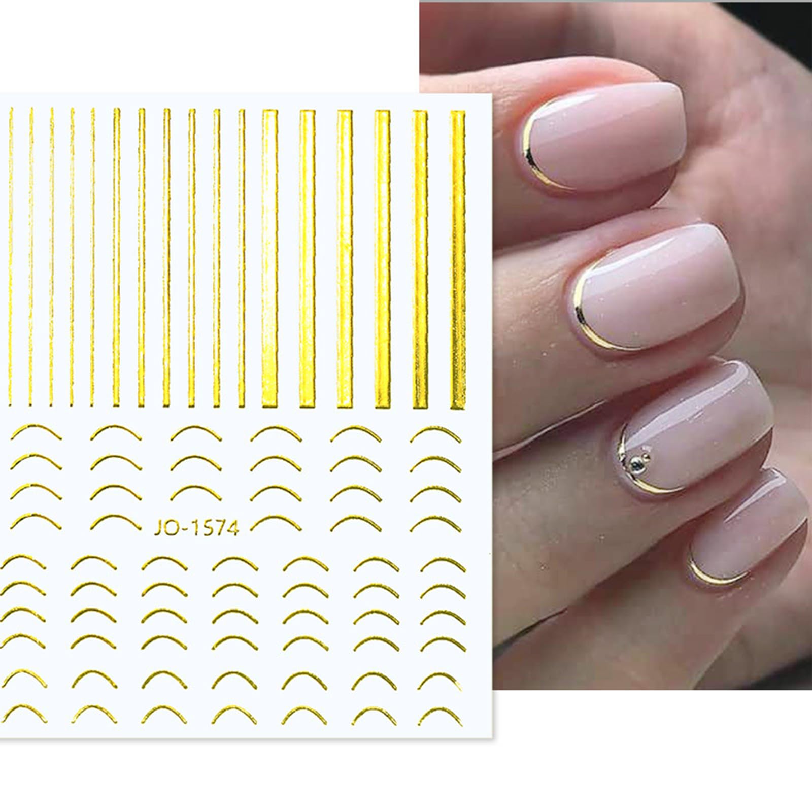 FJSMTOPl: brillo dorado en uñas para destacar cada detalle.