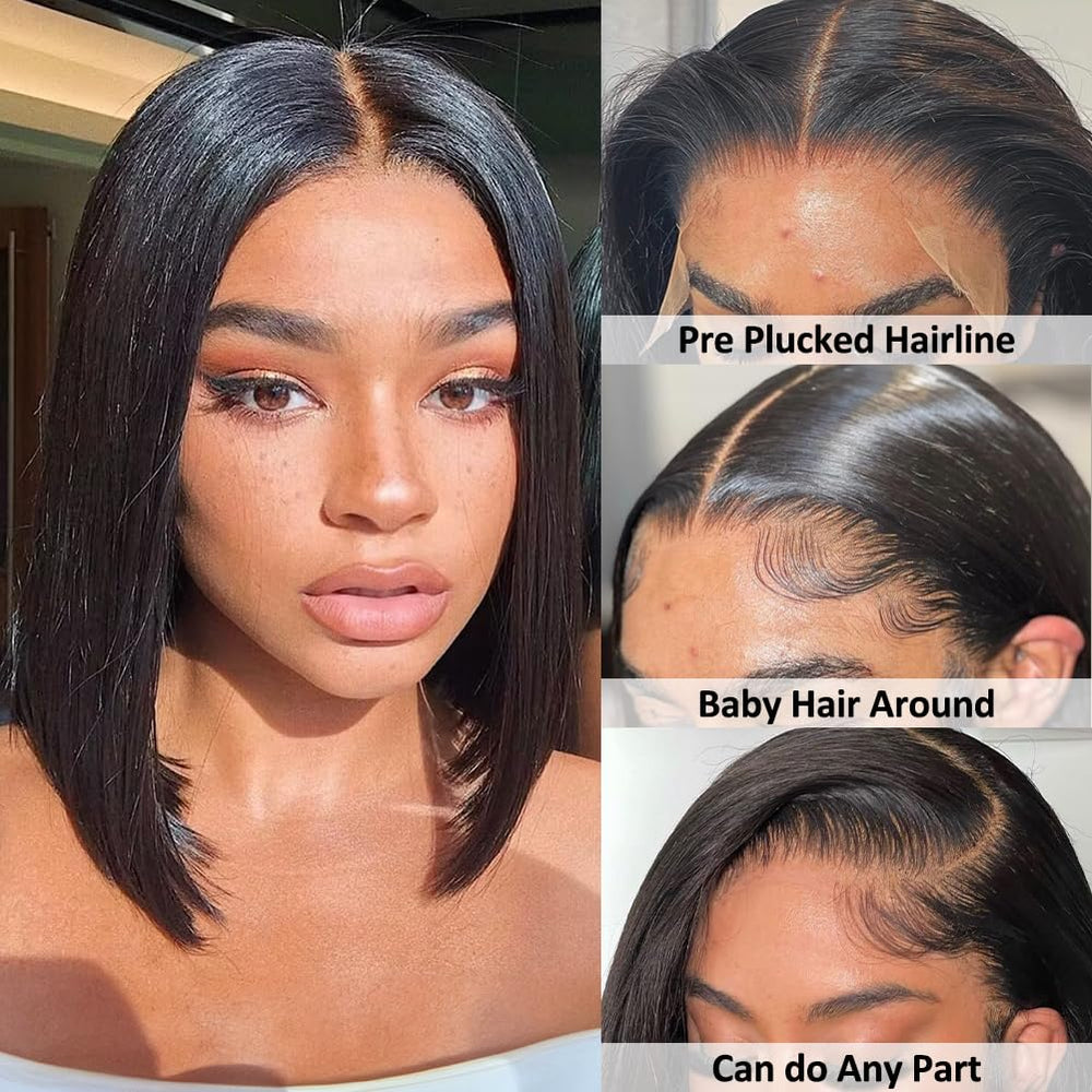 Flady bob wig side view showing seamless lace front for easy styling.
