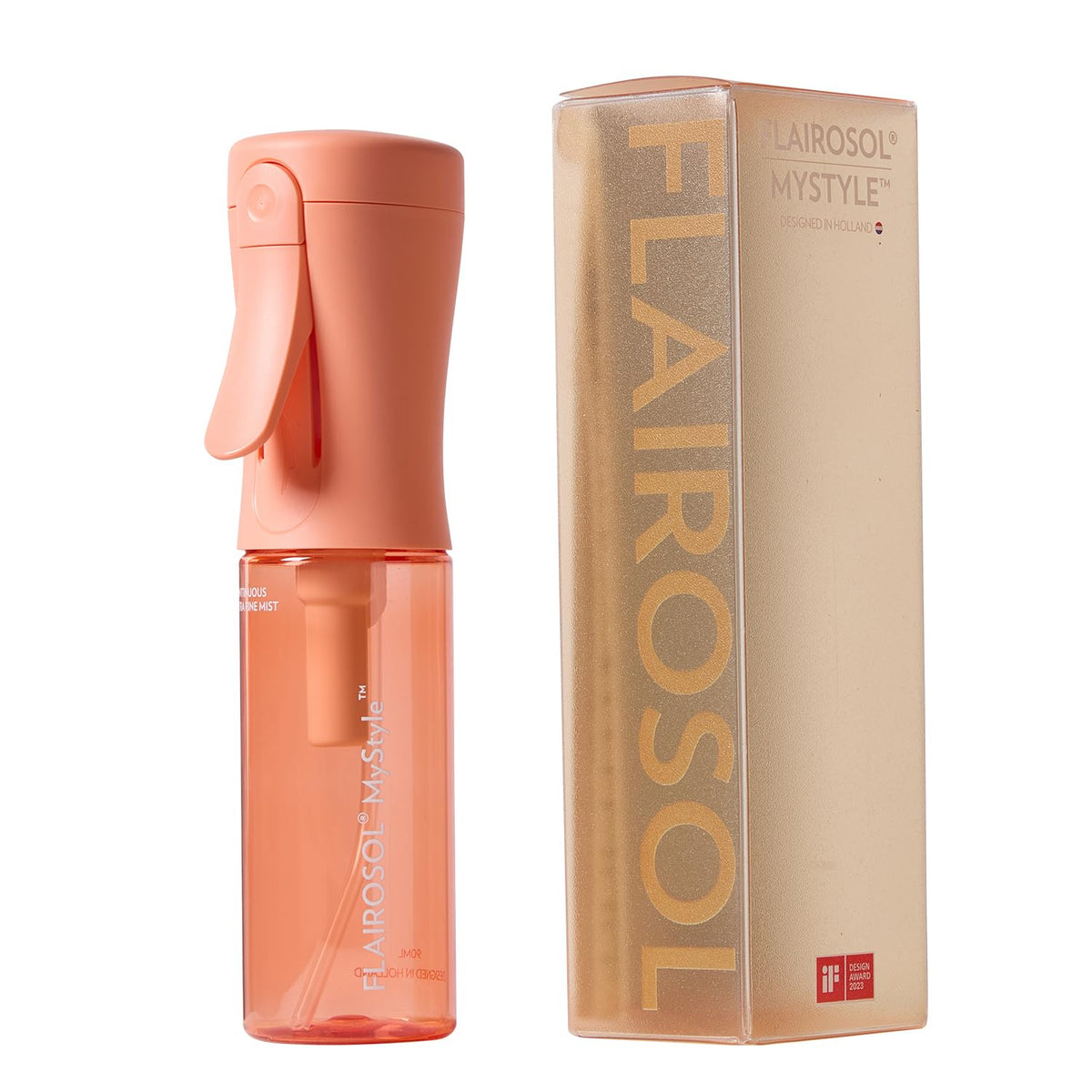 FLAIROSOL MyStyle travel spray bottle shows compact 90ml design ideal for on-the-go hydration.