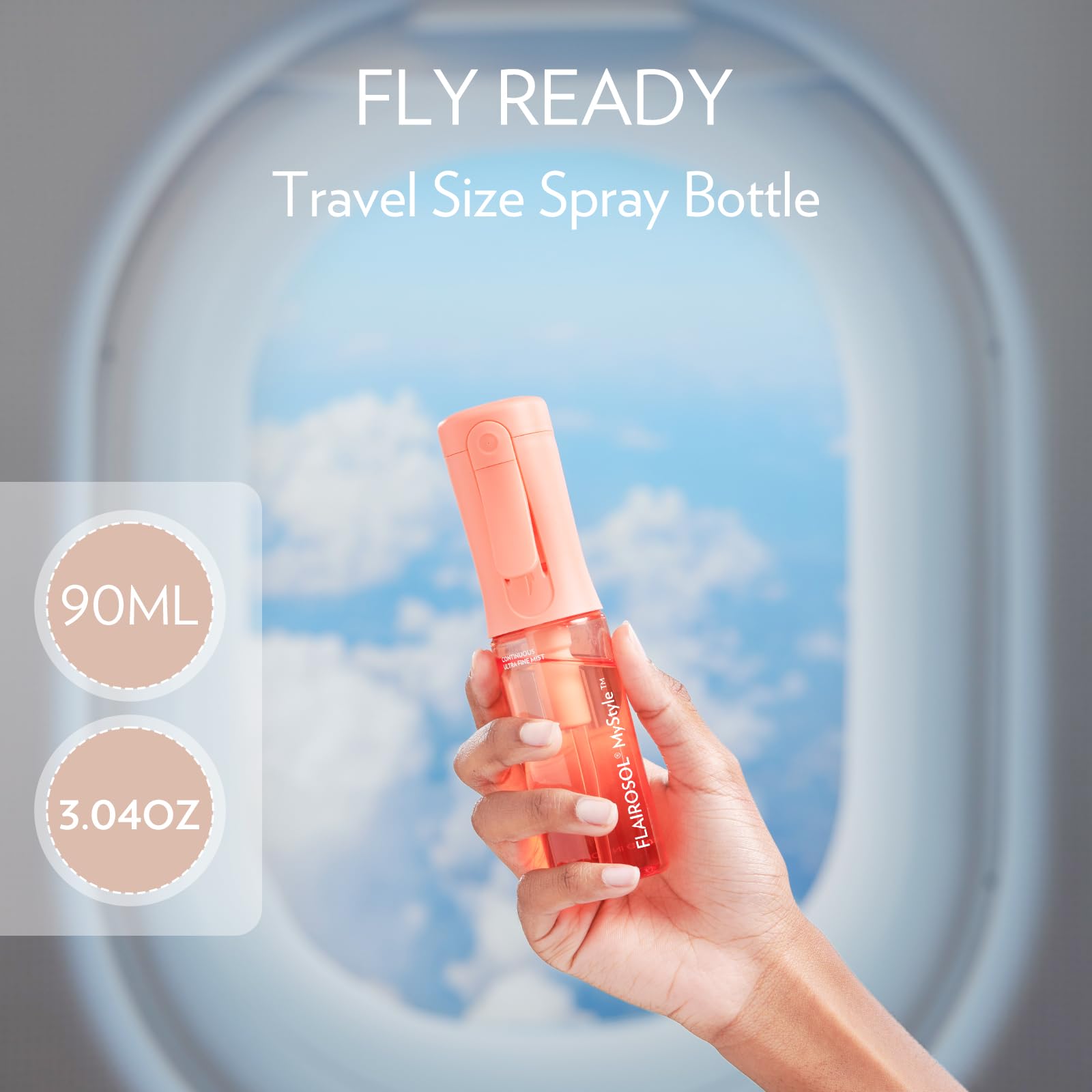FLAIROSOL MyStyle ultra-fine mist nozzle delivers continuous spray for skincare routines.