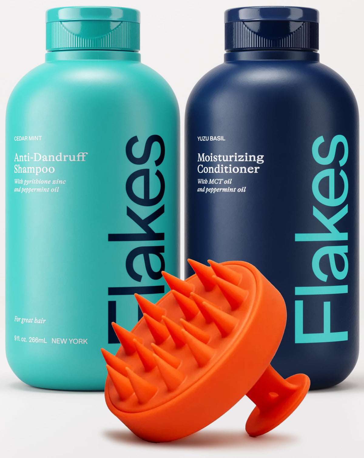 Flakes shampoo bottle pour shows easy application for refreshed hair