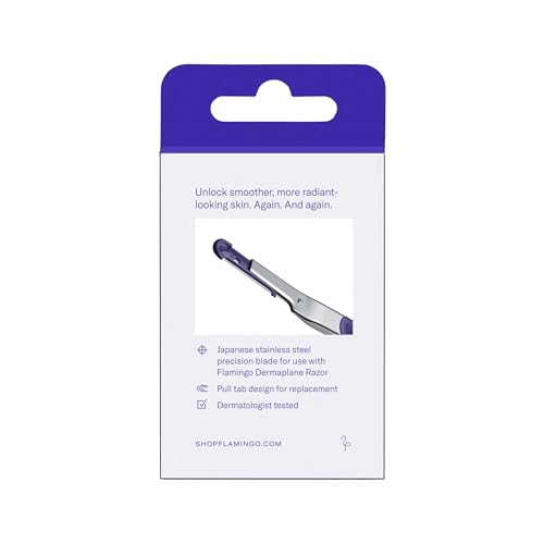 Flamingo Dermaplane pull-tab design enables quick blade replacement.