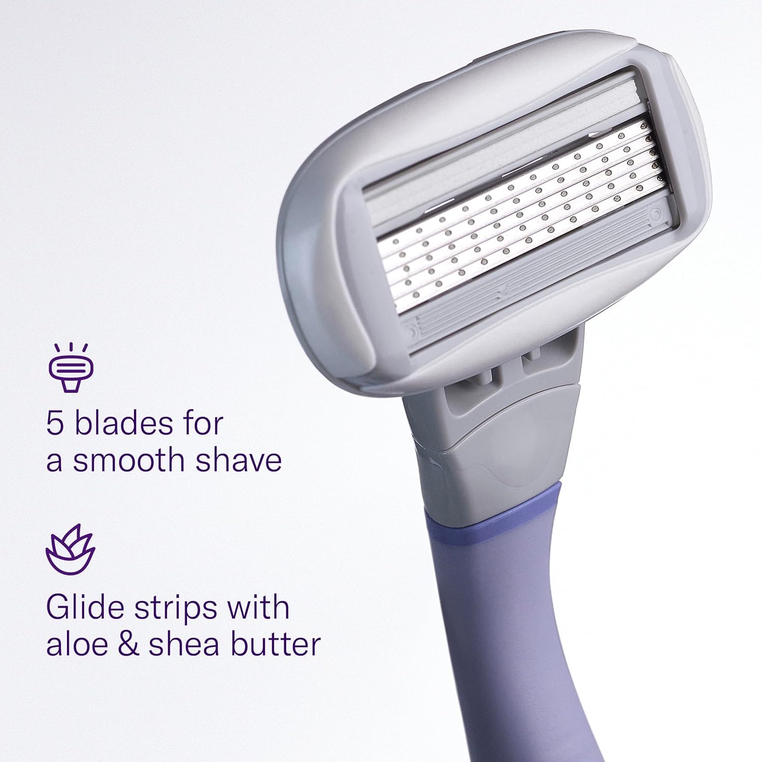 Flamingo five-blade cartridge delivers precise, smooth shave for legs and curves.