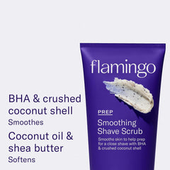 Flamingo Glow Shave Pre-Scrub texture close-up ready to exfoliate.