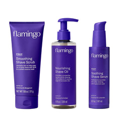 Flamingo Glow Shave Set trio display for a smooth routine.