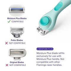 Flamingo Moisture Plus blade refill showing four blades for a close shave.