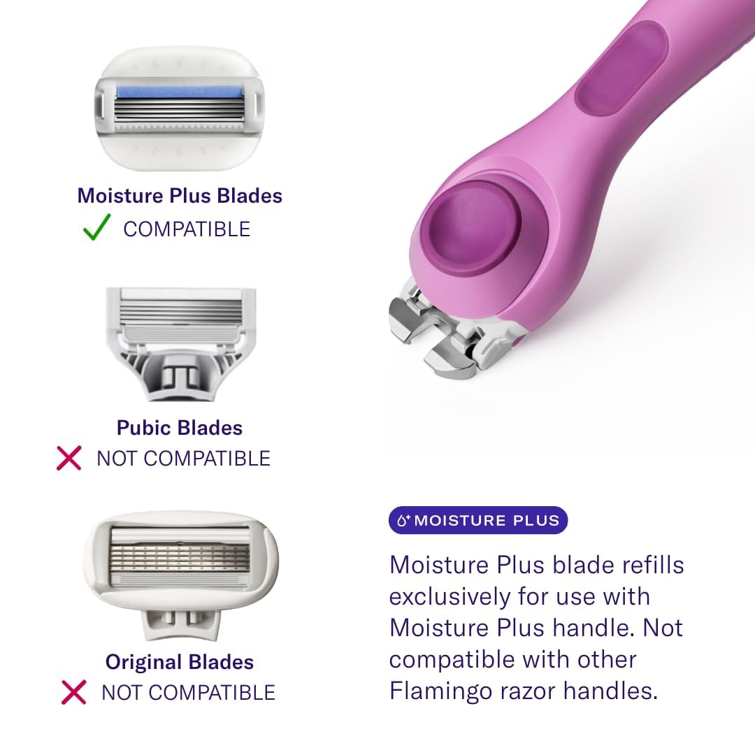 Flamingo Moisture Plus blade refills deliver a close shave with four sharp blades.