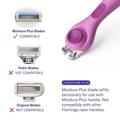 Flamingo Moisture Plus blade refills deliver a close shave with four sharp blades.
