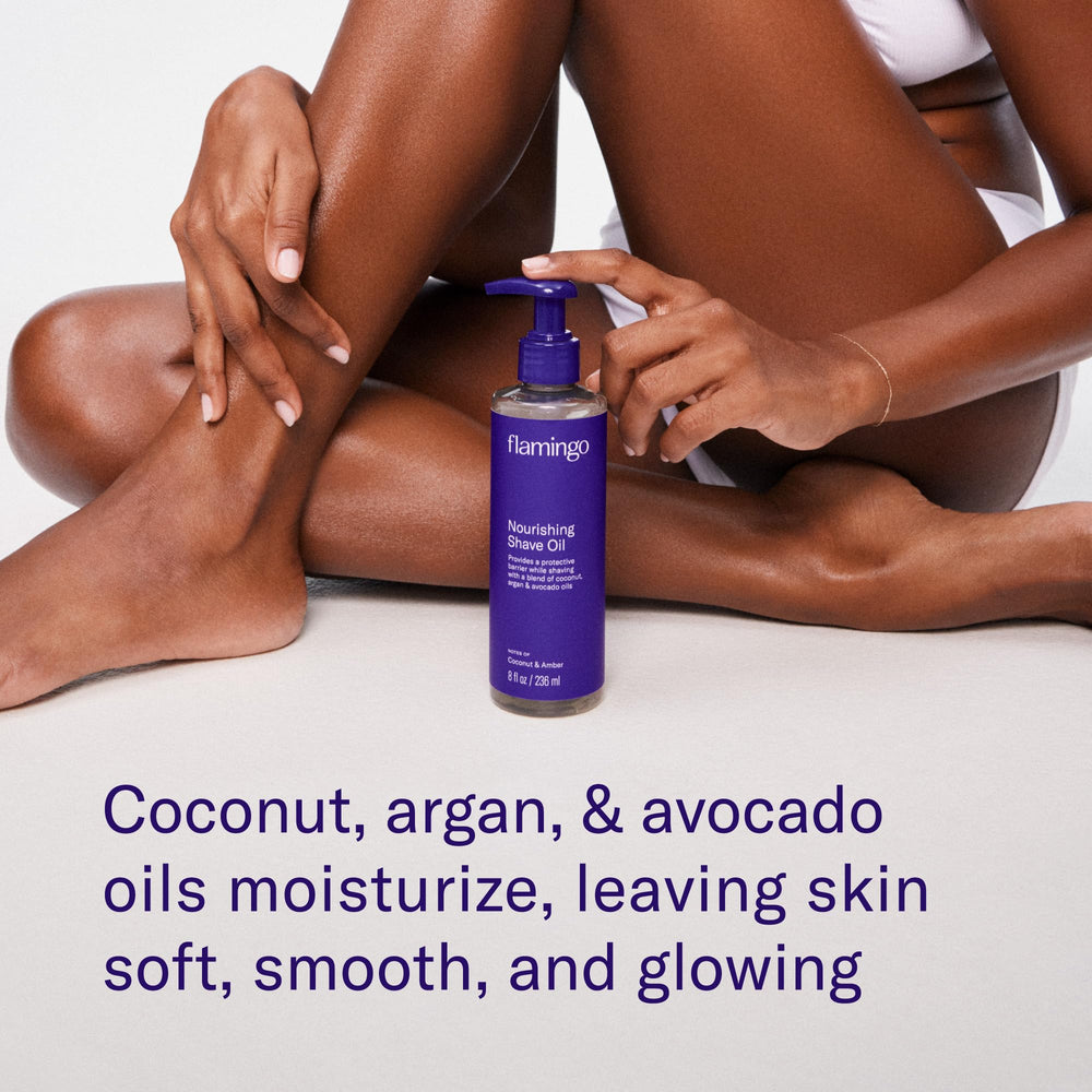 Flamingo Nourishing Shave Oil dermatologist-tested label on packaging