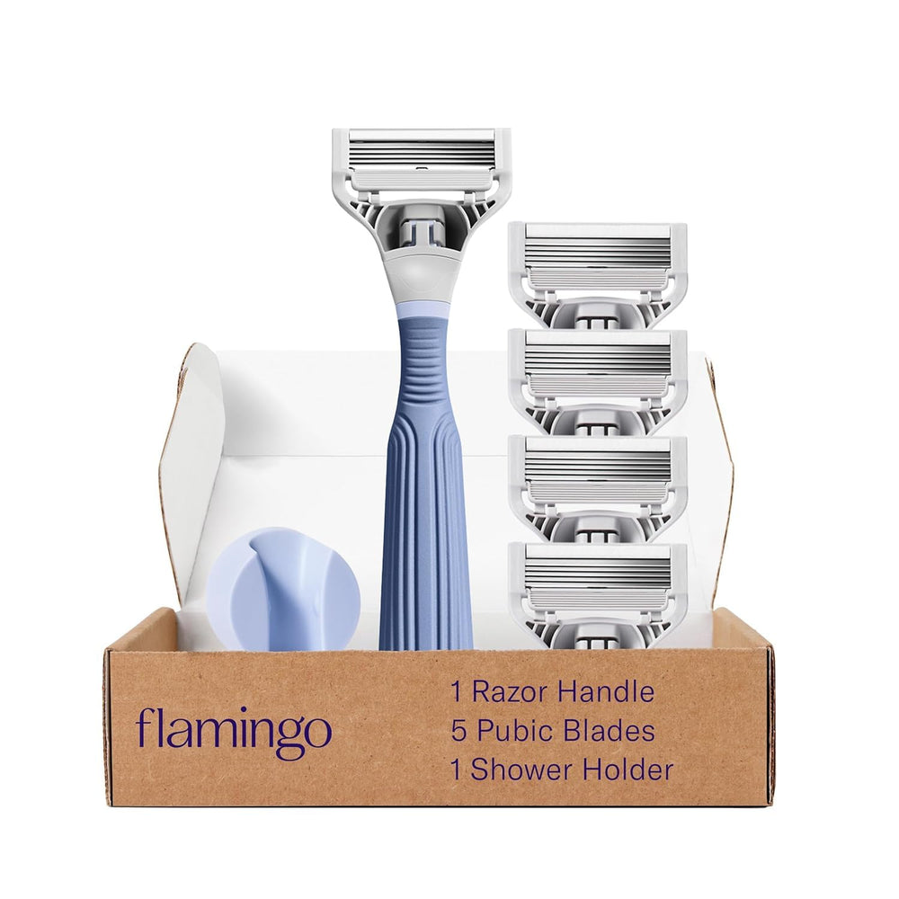 Flamingo pubic razor handle offers secure grip for comfortable wet shaving