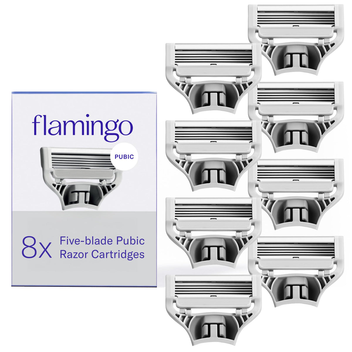 Flamingo Pubic Razor refill with 5 blades for a smooth bikini line.