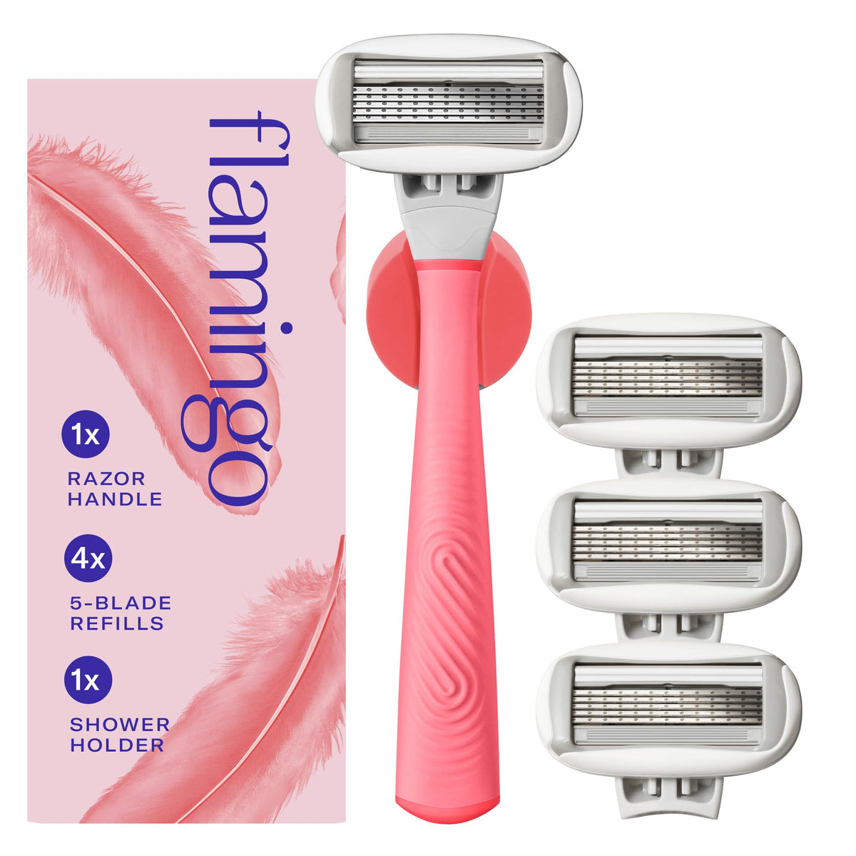 Flamingo razor handle with weighted grip for secure shaving control.