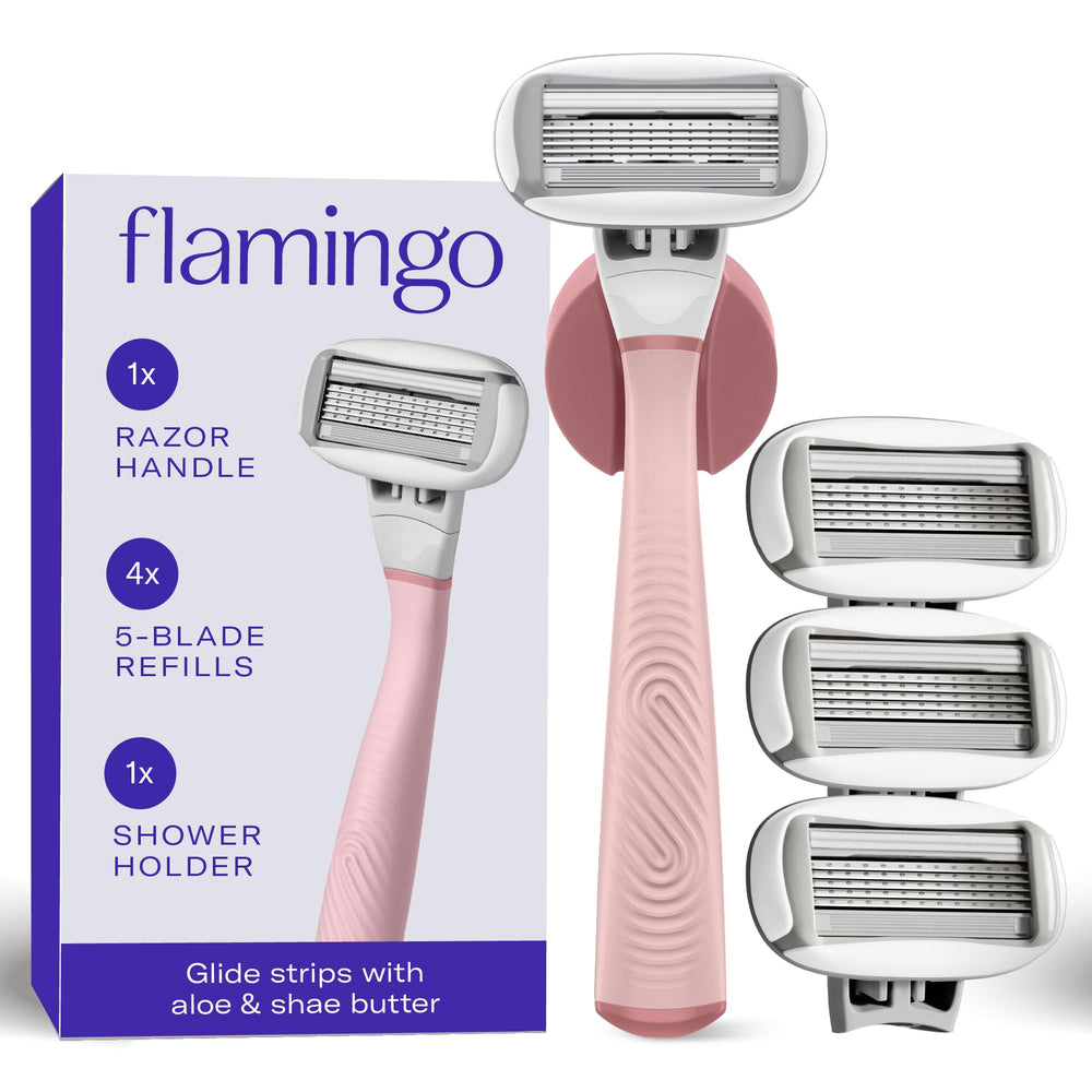 Flamingo Rose razor handle shown for secure control and a comfortable grip