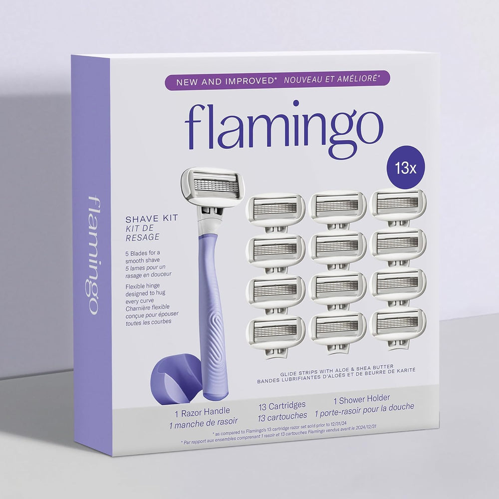 Flamingo shower holder keeps razor accessible and dry after use.