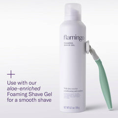 Flamingo shower holder keeps razor dry and within reach in the shower