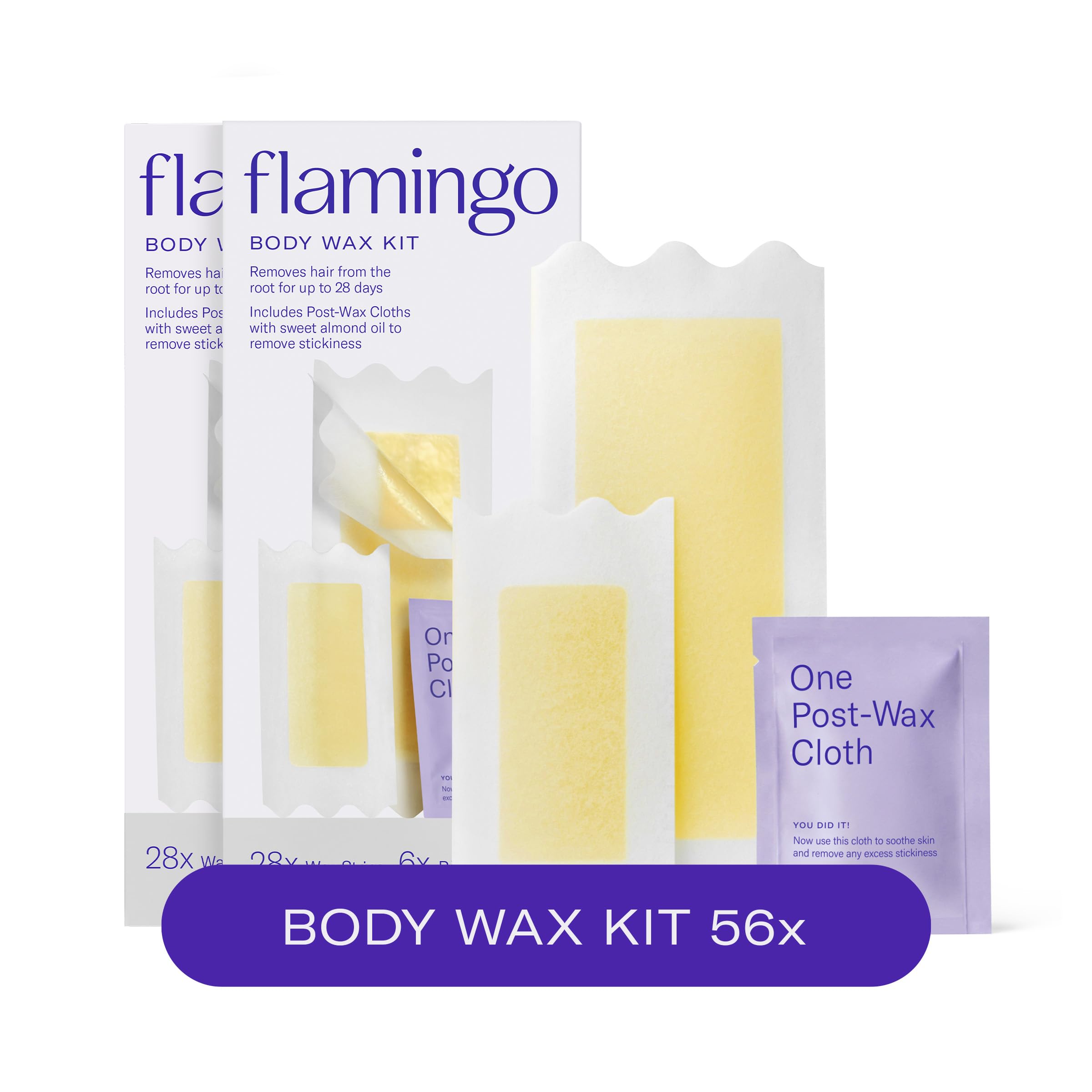 Flamingo wax strips packaging for at-home waxing